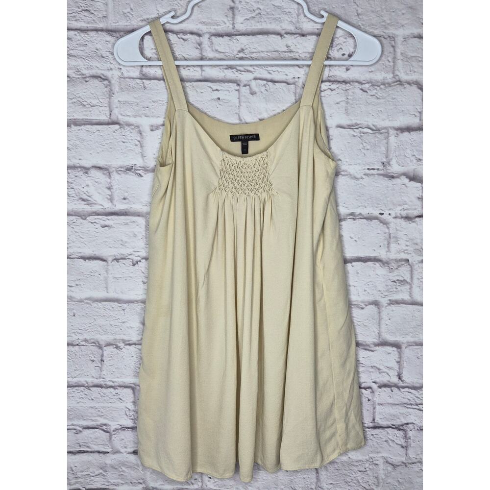 Eileen Fisher 100% Silk Smocked Cami Tank Top Small Cream Smocked R9GC-4 Lined